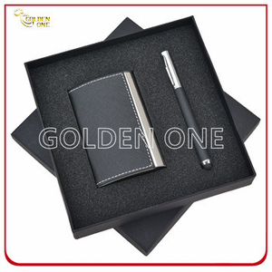 Promotion Gift Leather Card Case and Click Pen Gift Set