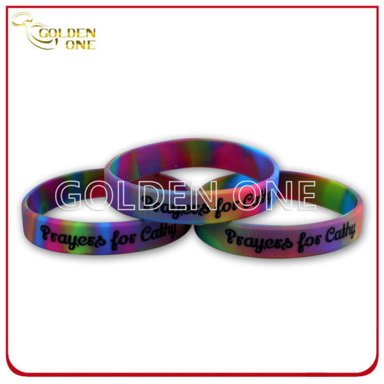 Personalized Colour Mixture Silk Screen Embossed Rubber Wristband