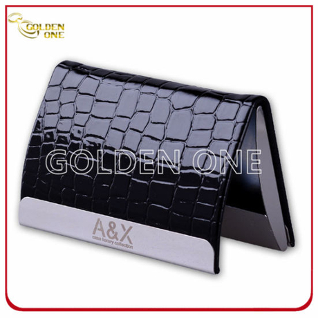 Luxury Design Crocodile Pattern Leather Card Case with Metal Frame
