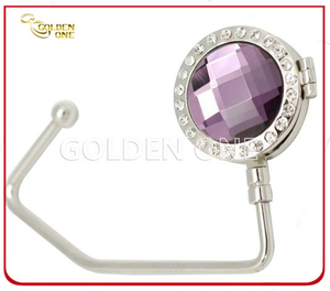 Quality Gemstone Decoration Metal Handbag Hook with Mirror Inside