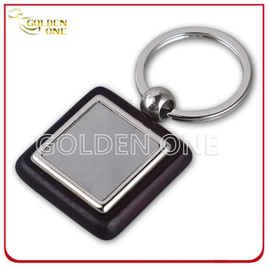 Fancy Style Wooden Key Chain with Square Shape Metal