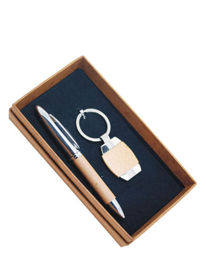 Environmentally Wooden Key Chain And Ball Pen Gift Set