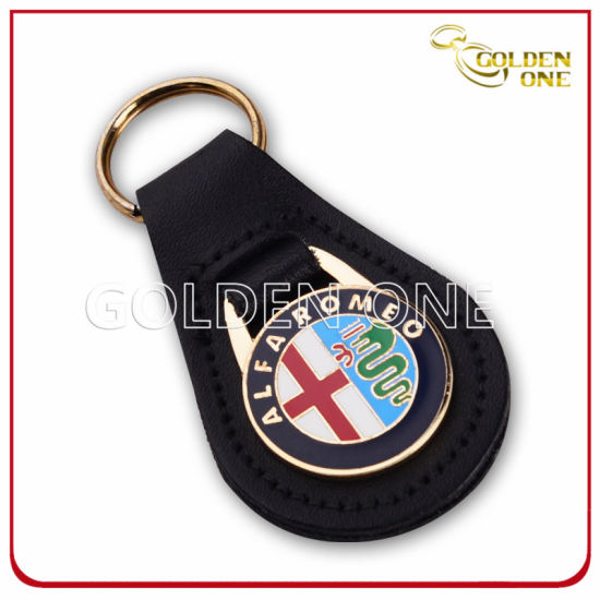 Custom Colorful Cheap Price Metal Key Chain with Leather