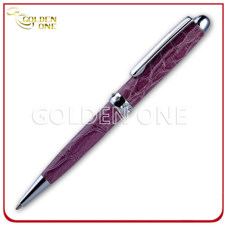 Crystal Click Style Metal Ball Pen with PU Leather