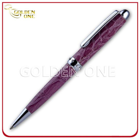 Crystal Click Style Metal Ball Pen with PU Leather