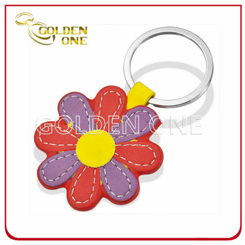 Well Design Promotion Colorful Flower Shape Leather Keychain