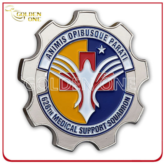 High Quality Gear Shape Soft Enamel Stamped Brass Custom Coin