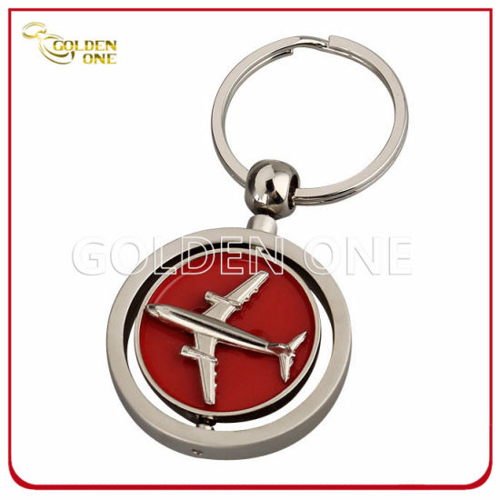 3D Plane Enamel Nickel Plated Rotate Metal Key Ring