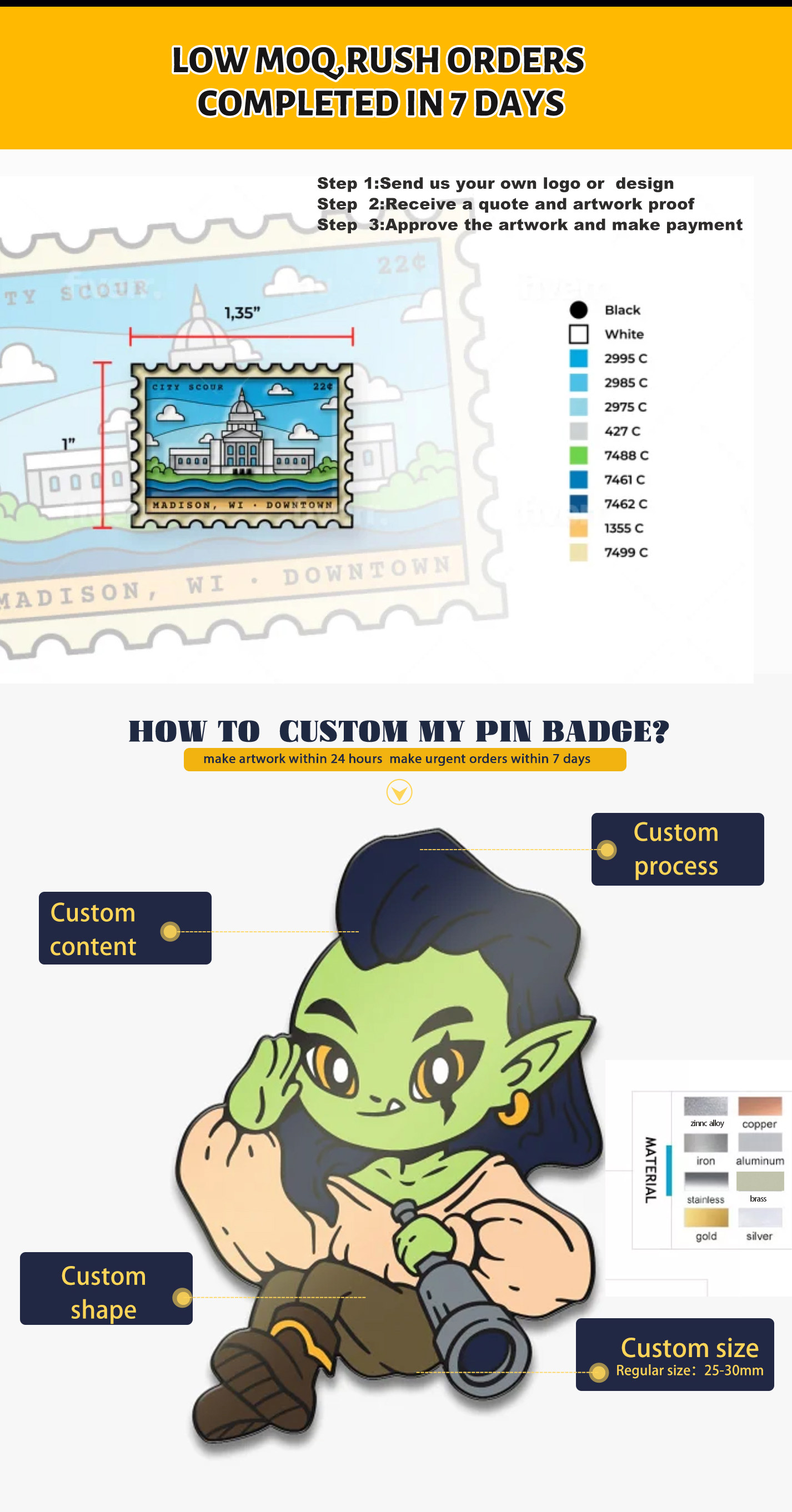 Customized Die Stamped Staples Name Tags Engraved Gold Plated Metal