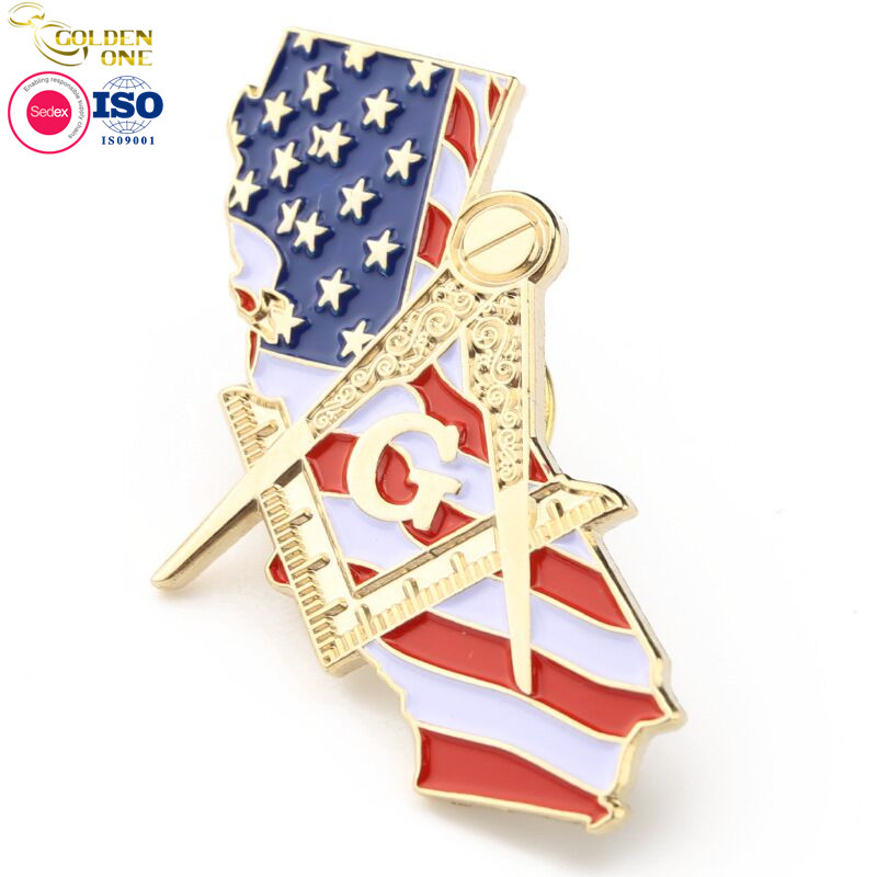 High Quality Shiny Gold Plated Custom Design Freemason Club Pin Irregularly Shaped Soft Enamel Masonic Lapel Pins