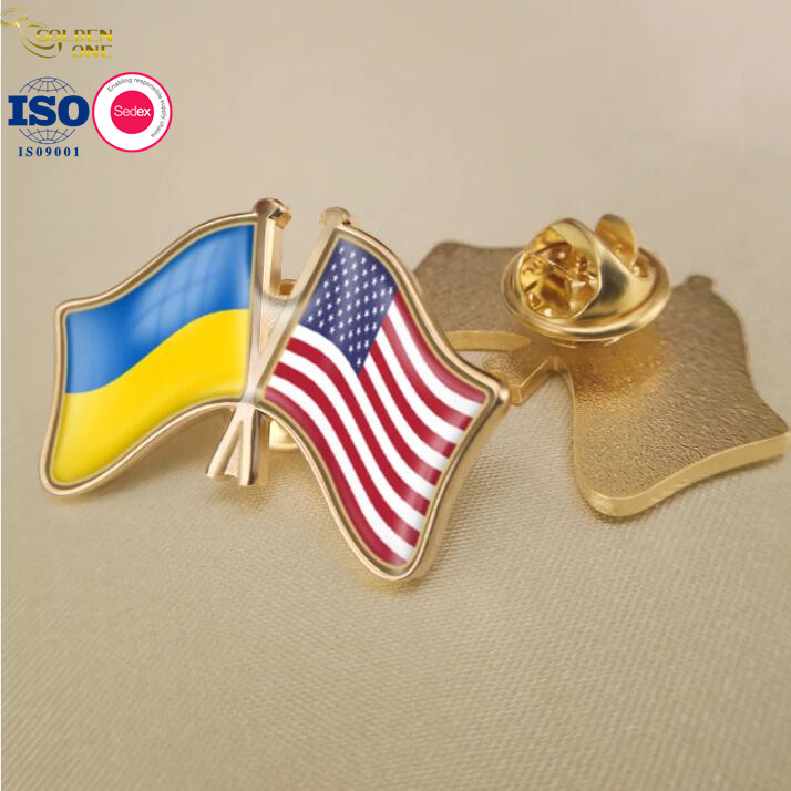 High Quality Printing Collection Promotional Patriotic Badge Soft Enamel Ukraine USA Friendship Cross Flag Pin Gus Johnson Lapel Pin