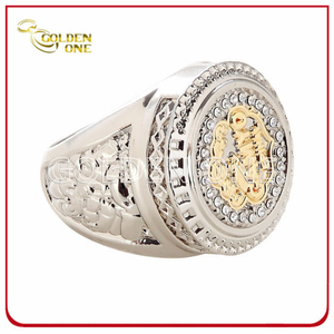 High Quality Two Tone Finish Custom Metal Ring with Rhinestone
