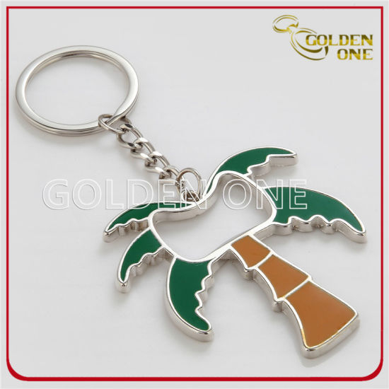 Coconut Palm Style Metal Bottle Opener with Key Ring