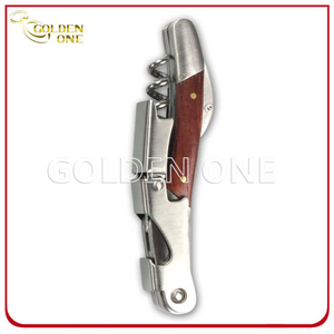 Wood Double Hinged Wine Corkscrew with Foil Cutter