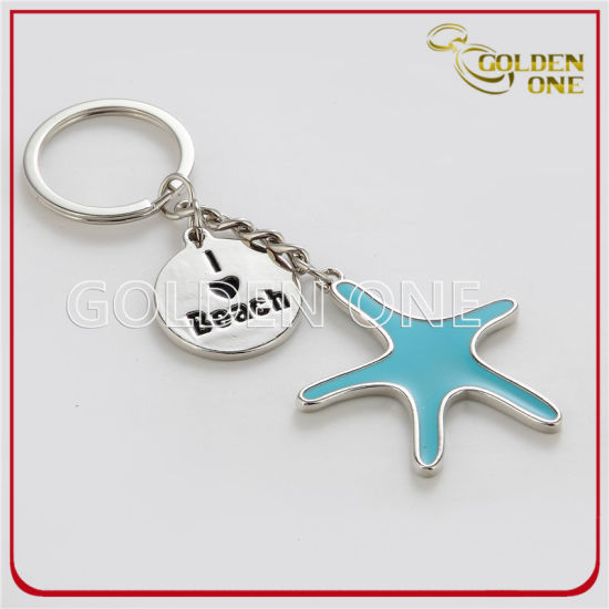 Enamel Starfish Shiny Nickel Metal Keyring for Promotion