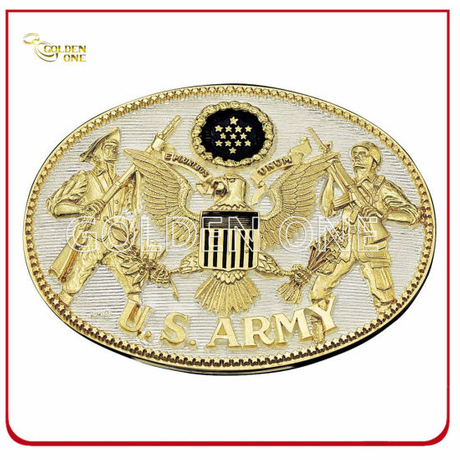 Customized Antique Gold Plated Embossed Metal Belt Buckle