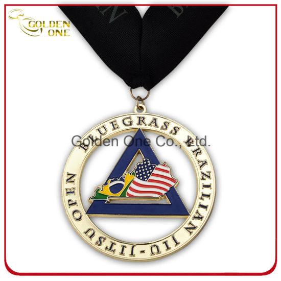 Customized 3D Gold Plated Medallion with Printed Lanyard