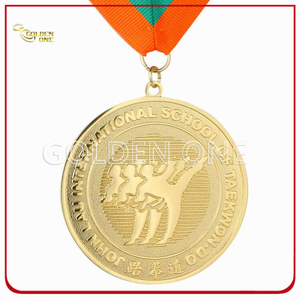 High Quality Gold Plated Metal Sport Medallion with Printed Lanyard
