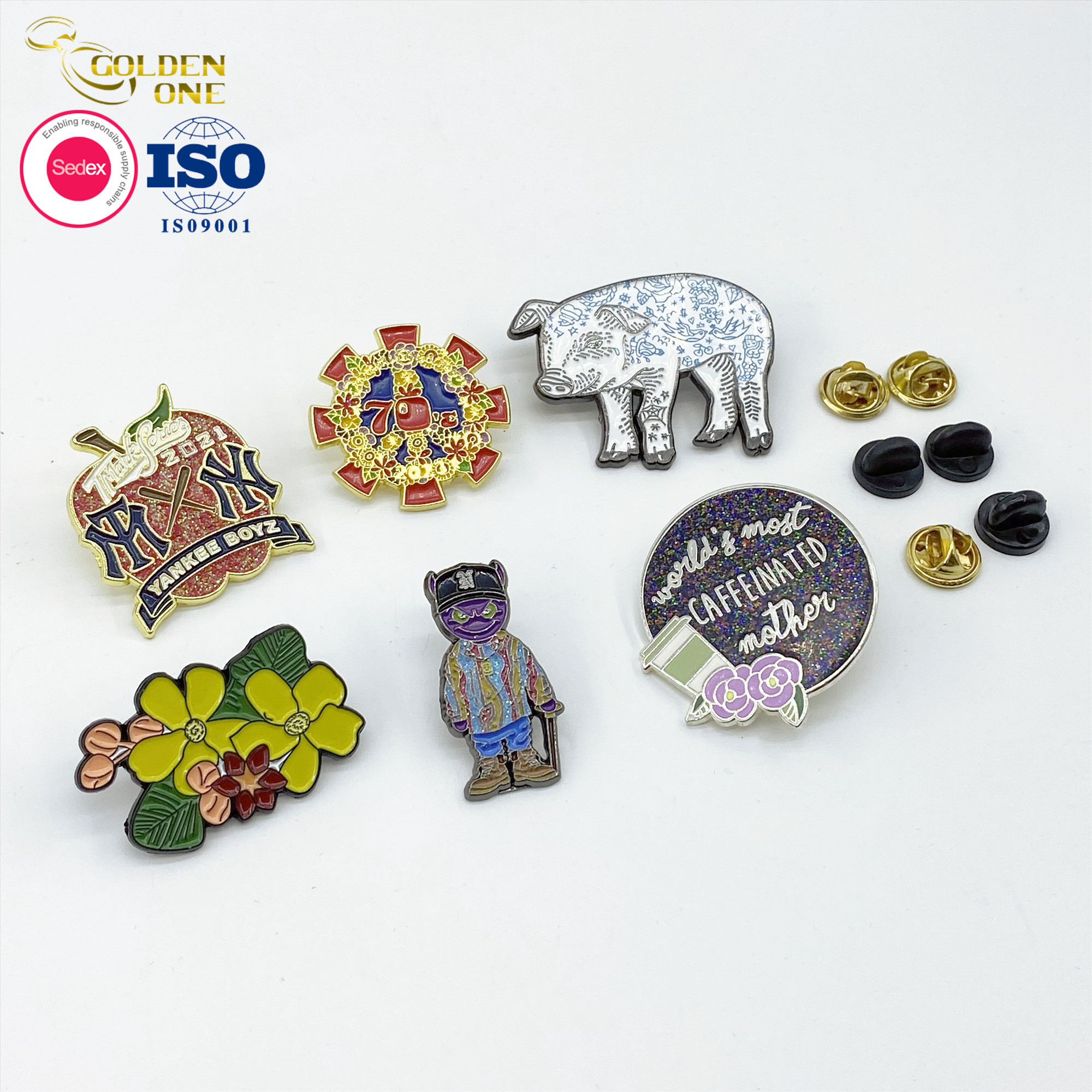 manufacture customized cute cartoon logo rose gold plating metal hard enamel badge lapel pins for souvenirs