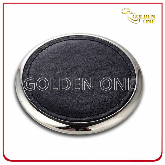 Promotion Round Shape PU Leather Coaster with Metal Bottom