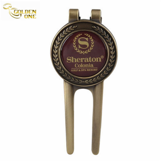 Custom Antique Brass Golf Repair Divot Tool with Ball Marker
