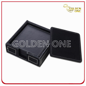 Factory Supply Square PU Leather Coaster with Stitching