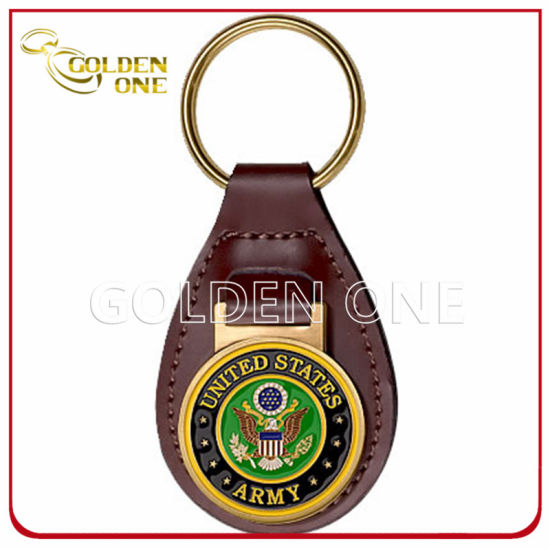Custom Metal Military Emblem Leather Key FOB